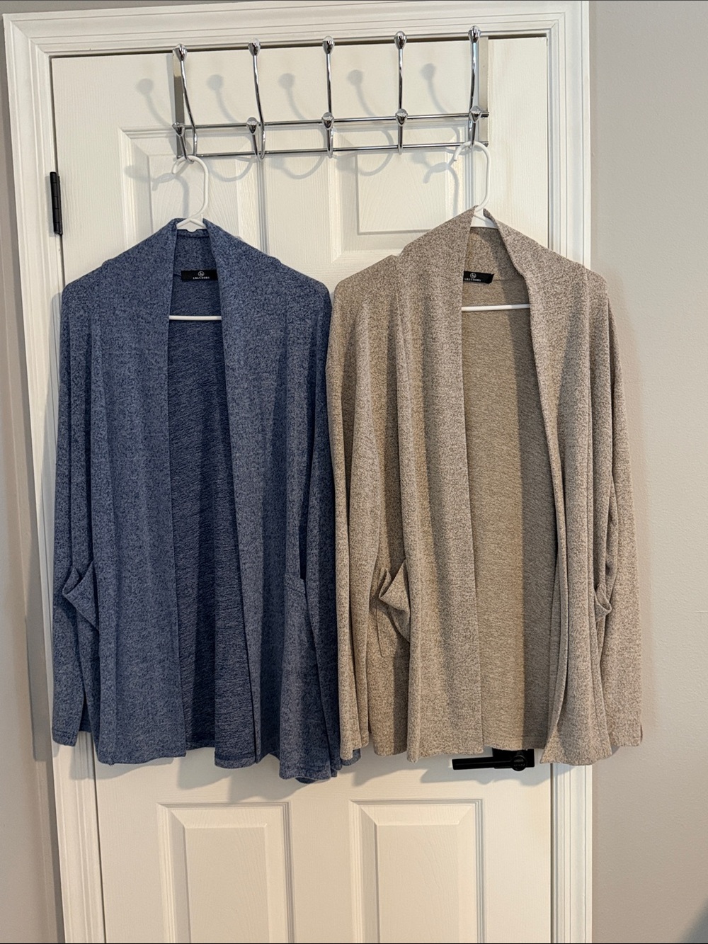 Open-Front Cozy Cardigans - Blue & Beige